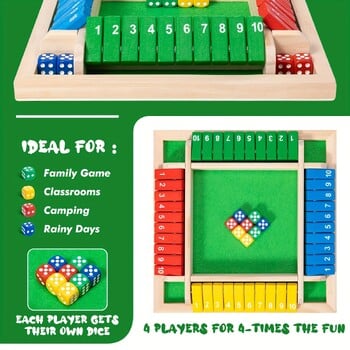 Shut The Box Game 2-4 Player Family Дървена дъска Игри със зарове Classics Tabletop Enhances Math Games for Classroom Home Party Pub