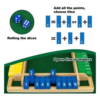 Shut The Box Game 2-4 Player Family Дървена дъска Игри със зарове Classics Tabletop Enhances Math Games for Classroom Home Party Pub