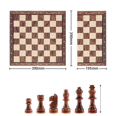 Šahovska garnitura - Magnetna sklopiva prijenosna šahovska ploča od punog drva - Edukativne igre za studente i djecu - Božićni dar