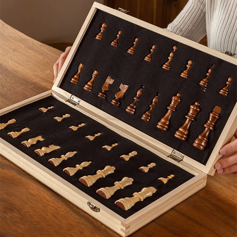 Šahovska garnitura - Magnetna sklopiva prijenosna šahovska ploča od punog drva - Edukativne igre za studente i djecu - Božićni dar