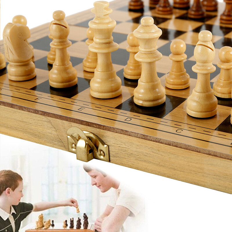 Drvena šahovska garnitura Sklopiva šahovska ploča Set prijenosna putna šahovska dama odijelo Šahovska garnitura za početnike Edukativna igračka za djecu