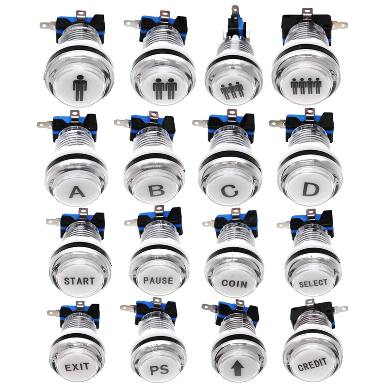 30mm Arcade Okrugla 12V LED tipka šarena tipka s 1P, 2P, novčićem, start, pauza, izlaz, odabir, tipka naljepnica