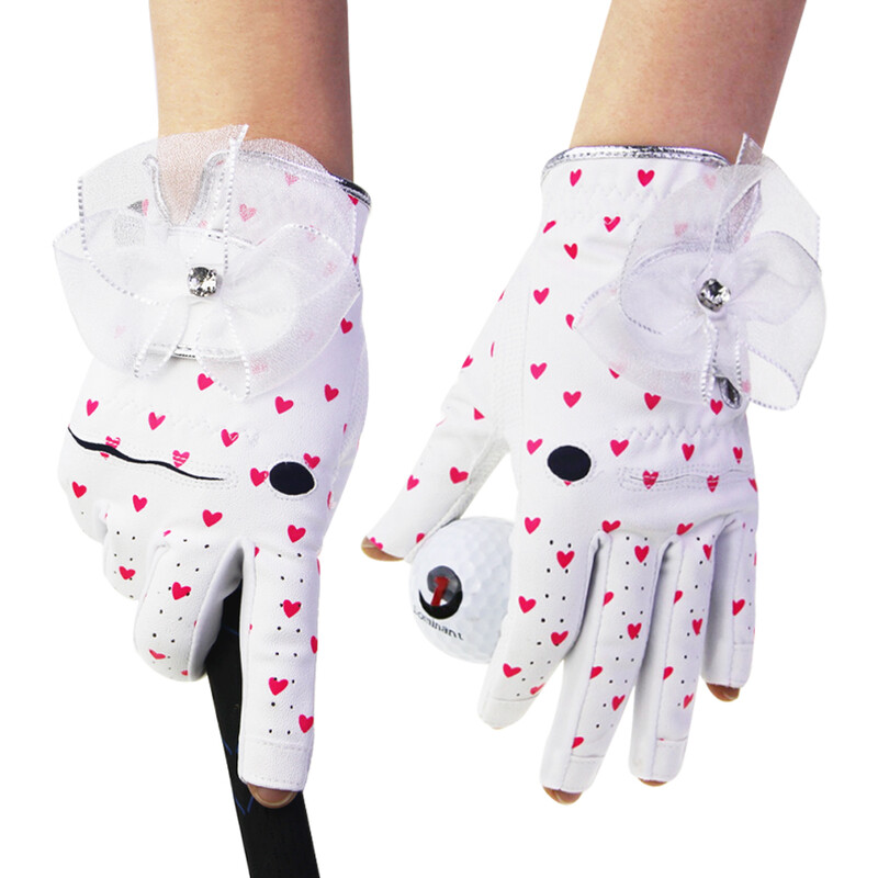 1 Pāris Sieviešu golfa cimdi bez pirkstiem Mīksti sporta cimdi Sieviešu meiteņu granulas Pretslīdes cimdi Eleganti Cimdi kreisajā un labajā pusē