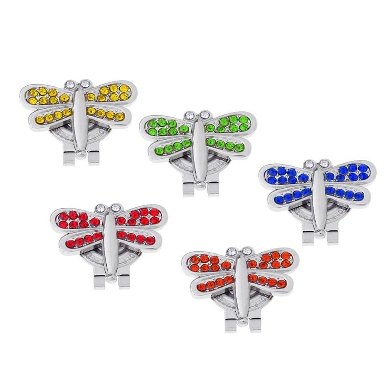 Ötvözet golflabda jelölő sapka csipesz bross szemellenző díszítés strasszokkal zöld piros