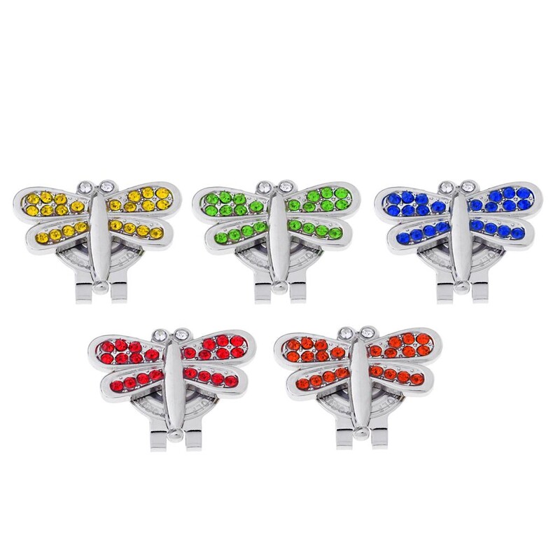 Ötvözet golflabda jelölő sapka csipesz bross szemellenző díszítés strasszokkal zöld piros