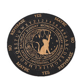 Μαύρη στρογγυλή ξύλινη σανίδα χαραγμένη Moon Cat Crystal Display Μαξιλάρι Γιόγκα Διαλογισμός Ταρώ Μαντικό παιχνίδι Στήριγμα σουβέρ