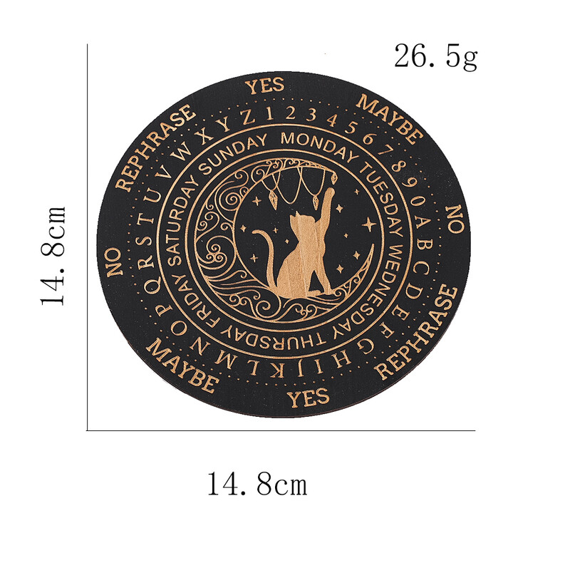Μαύρη στρογγυλή ξύλινη σανίδα χαραγμένη Moon Cat Crystal Display Μαξιλάρι Γιόγκα Διαλογισμός Ταρώ Μαντικό παιχνίδι Στήριγμα σουβέρ