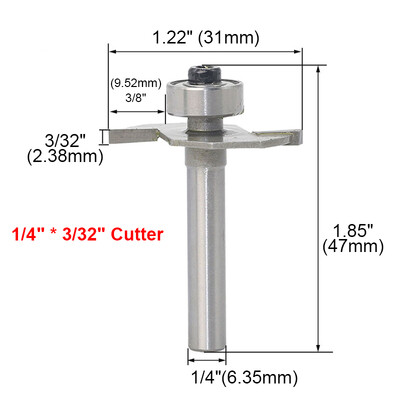 Fréza Arcade s T-drážkou, stopka 1/4", hĺbka rezu 3/32", 2 drážky, HSS, fréza s T-drážkou, drevená fréza, drážkovacie náradie, skrinky na nástroje