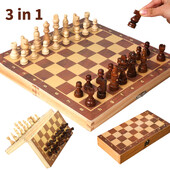 3 σε 1 Chess Chekers τάβλι Ανάπτυξη στρατηγικής σκέψης Ξύλινο πτυσσόμενο σετ σκακιού 29x29 cm Παιχνίδι Σκάκι για ενήλικες παιδιά