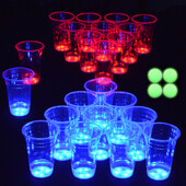 Το σετ Dark Beer Pong, Σετ Κυπέλλου για πάρτι Beer Pong, Κύπελλα LED Beer Pong και Glow-in-The-Dark Balls, 16 oz, σετ 22