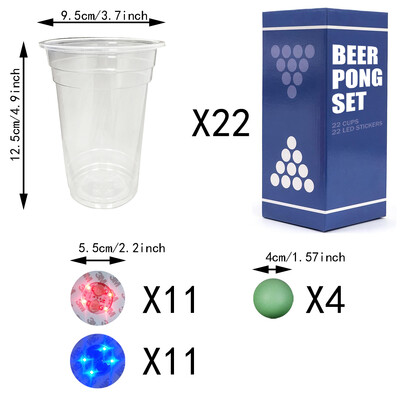 Το σετ Dark Beer Pong, Σετ Κυπέλλου για πάρτι Beer Pong, Κύπελλα LED Beer Pong και Glow-in-The-Dark Balls, 16 oz, σετ 22