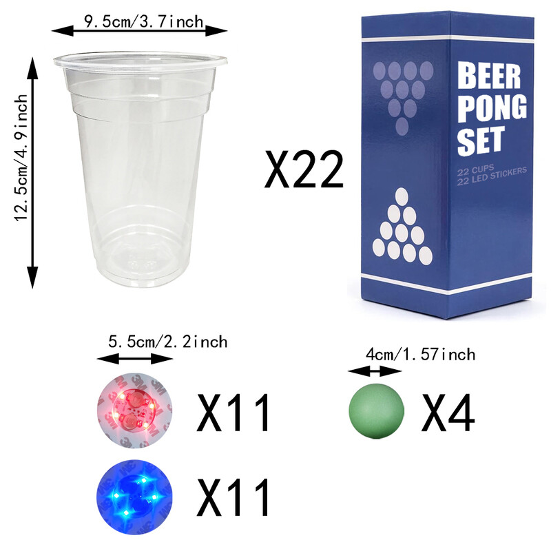 Το σετ Dark Beer Pong, Σετ Κυπέλλου για πάρτι Beer Pong, Κύπελλα LED Beer Pong και Glow-in-The-Dark Balls, 16 oz, σετ 22