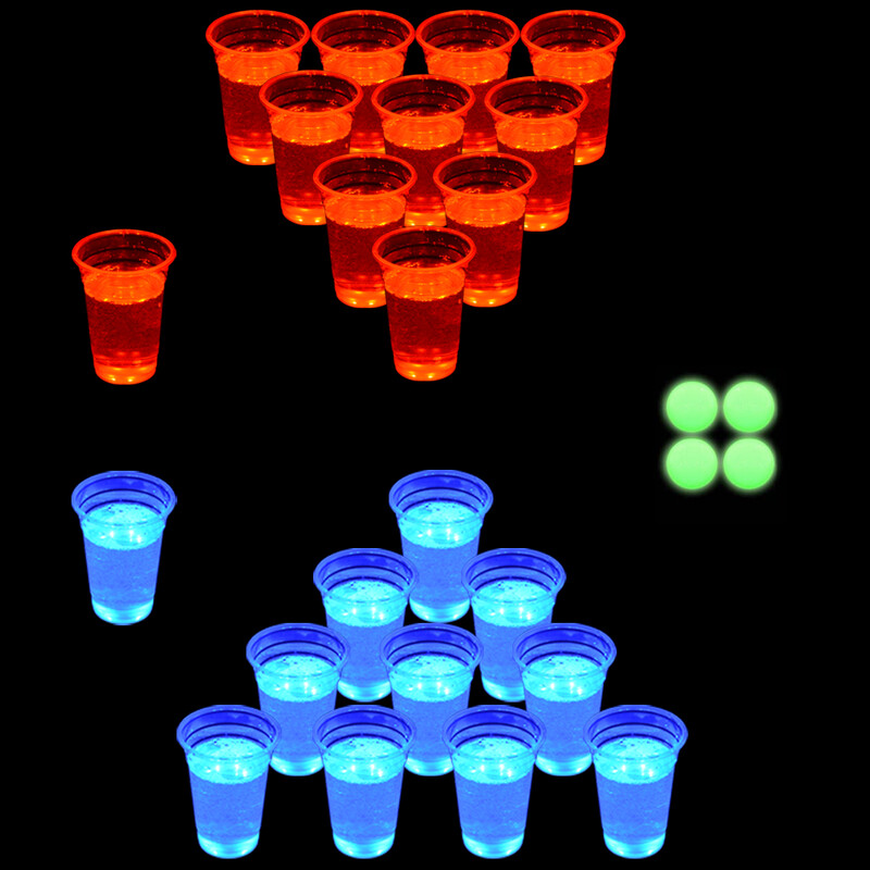 Το σετ Dark Beer Pong, Σετ Κυπέλλου για πάρτι Beer Pong, Κύπελλα LED Beer Pong και Glow-in-The-Dark Balls, 16 oz, σετ 22