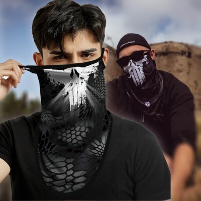 3D Punisher maszk Balaclava Earloop Bandana Védő Arcmaszk Kerékpáros Sál Vadászat Kemping Sport Szabadtéri Nyakszárvédő Nyár