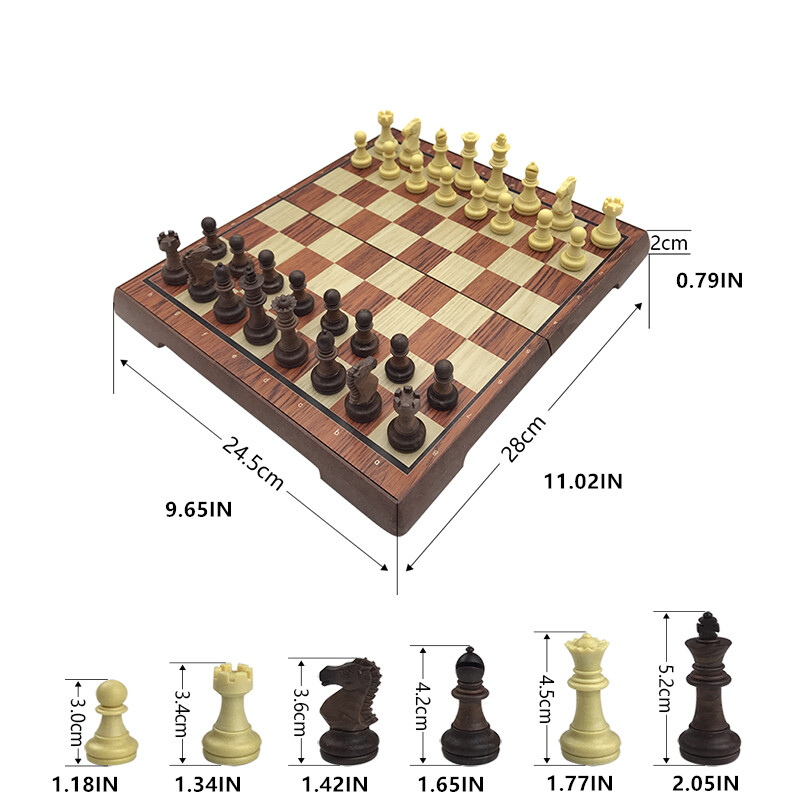 Șah 28x24,5 cm/11,02x9,65 inch Placă pliabilă din plastic Lemn plastic Set magnetice Tabla de joc puzzle Divertisment