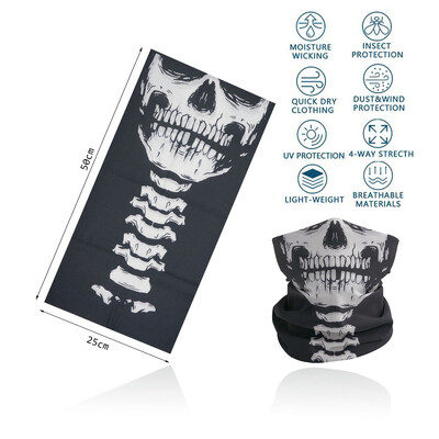 Cosplay Skull Neck Gaiter για πάρτι Quickdry Breathable Art Painting Ταινία Μαύρη μαντίλα για άνδρες Γυναίκες Πεζοπορία Μπαντάνα με ποδήλατο