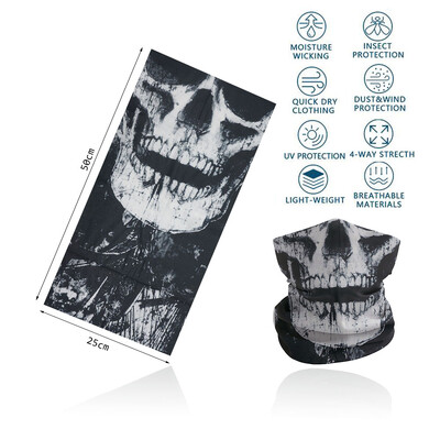 Cosplay Skull Neck Gaiter για πάρτι Quickdry Breathable Art Painting Ταινία Μαύρη μαντίλα για άνδρες Γυναίκες Πεζοπορία Μπαντάνα με ποδήλατο