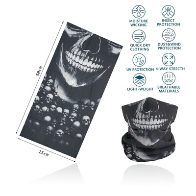 Cosplay Skull Neck Gaiter για πάρτι Quickdry Breathable Art Painting Ταινία Μαύρη μαντίλα για άνδρες Γυναίκες Πεζοπορία Μπαντάνα με ποδήλατο