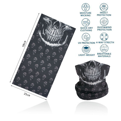Cosplay Skull Neck Gaiter για πάρτι Quickdry Breathable Art Painting Ταινία Μαύρη μαντίλα για άνδρες Γυναίκες Πεζοπορία Μπαντάνα με ποδήλατο