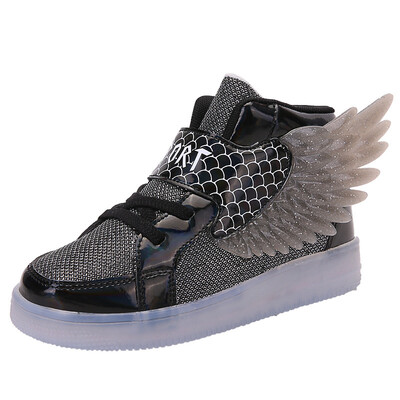 Αδιάβροχα δερμάτινα παιδικά φωτεινά παπούτσια Αθλητικά παπούτσια Led Light παπούτσια με φτερό USB φόρτισης casual αθλητικά παπούτσια για κορίτσια Παπούτσια Skateboard