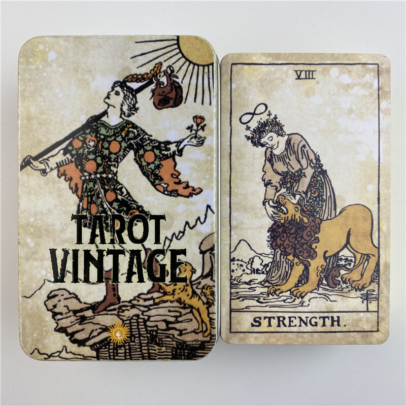 Metalna kutija Pozlaćeni Tarot Stare karte Špil za proricanje s papirnatim vodičem Engleska verzija Klasične društvene igre