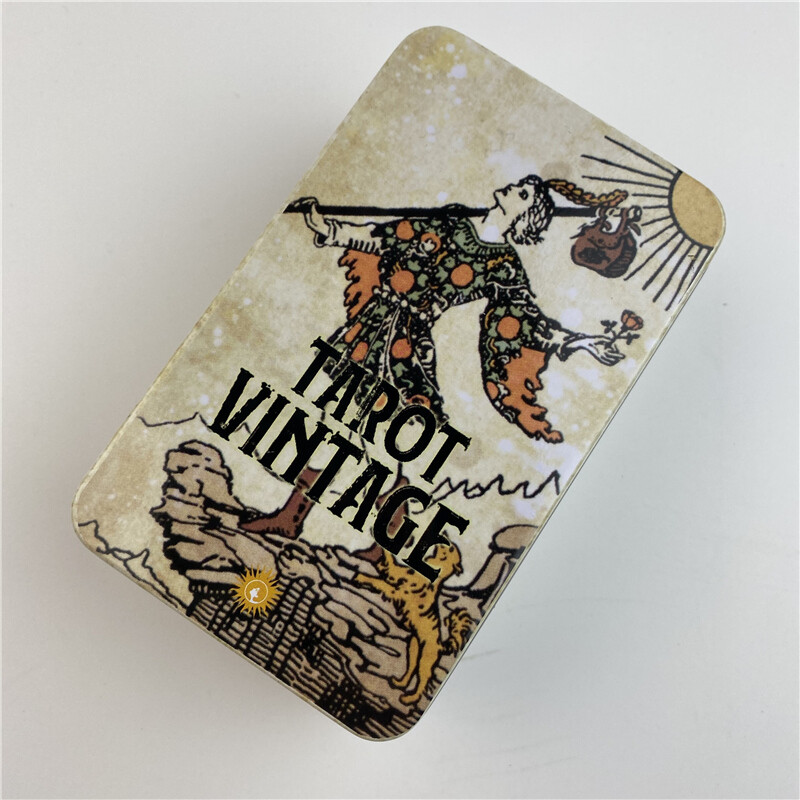 Metalna kutija Pozlaćeni Tarot Stare karte Špil za proricanje s papirnatim vodičem Engleska verzija Klasične društvene igre