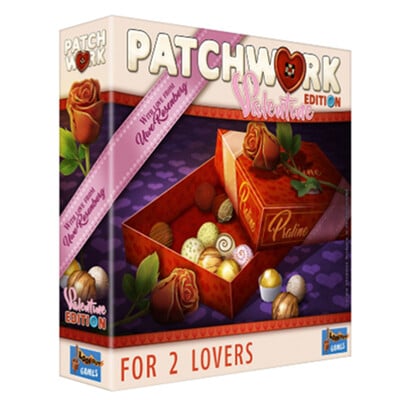 Patchwork Battle Valentīna dienai: angļu valodas versijas kāršu spēle Patchwork mākslinieciskiem pāriem brīvā laika izklaidei