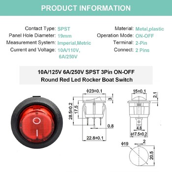 20PCS Led Dot Light 12V Car Auto Boat Round Rocker ON/OFF Toggle SPST Switch Mini Round Button Toggle Light Rocker Switch