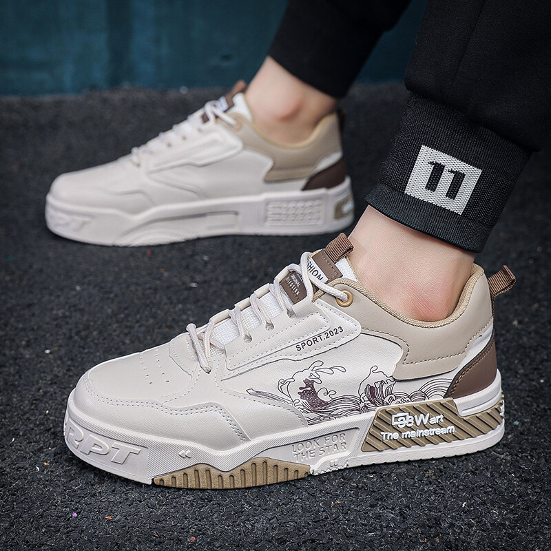 Cipele za skejtbord s modnim printom Muški trend kaki kožne ležerne tenisice za muškarce za van Udobne muške sportske cipele s platformom