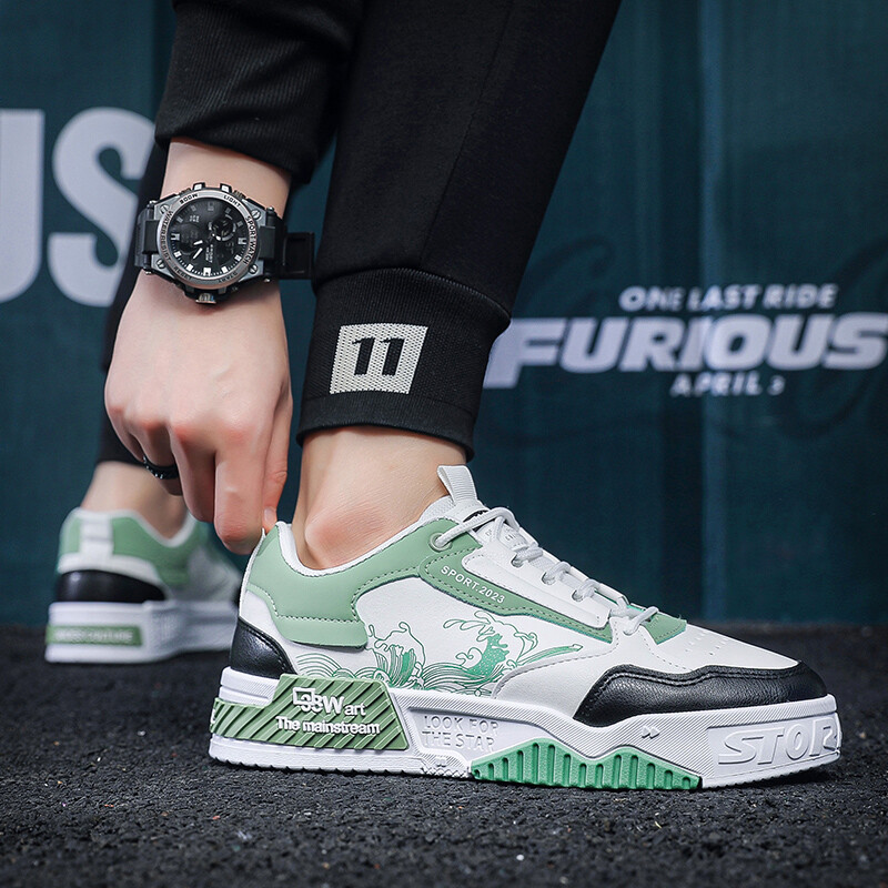 Cipele za skejtbord s modnim printom Muški trend kaki kožne ležerne tenisice za muškarce za van Udobne muške sportske cipele s platformom