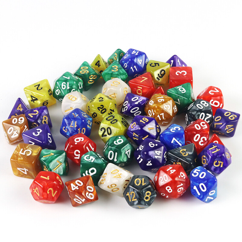 7 vnt / rinkinys daugiakampio marmuro efekto kauliukai, skirti DNDGame ir RPG stalo žaidimams, kaip dovana