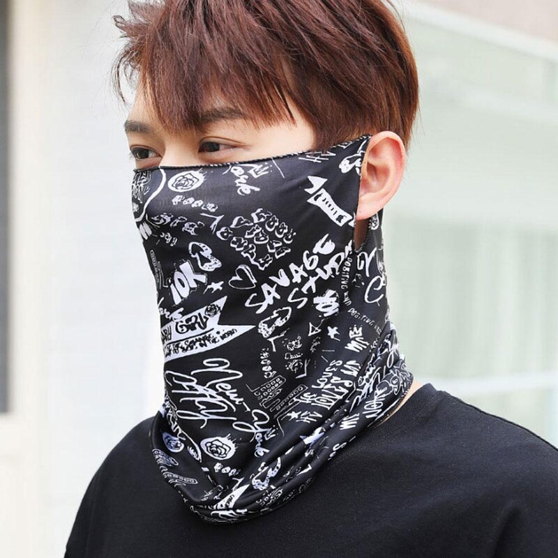 Ljeto Sunce Ice Svilena maska Muškarci Žene Print Punk Viseće uši Pola lica Vrat Šal UV zaštita Maska za vožnju bicikla na otvorenom Pređa za lice