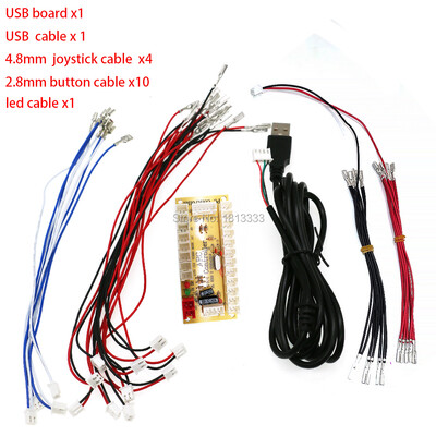 Kompiuterio Raspberry Pi USB Zero Delay Encoder Grandinės plokštės „Pasidaryk pats“ rinkinys, LED mygtuko vairasvirtė 2,8 4,8 mm 5 kontaktų kabelio arkadinių žaidimų projektai