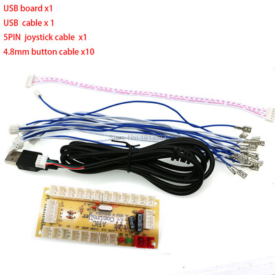 Kompiuterio Raspberry Pi USB Zero Delay Encoder Grandinės plokštės „Pasidaryk pats“ rinkinys, LED mygtuko vairasvirtė 2,8 4,8 mm 5 kontaktų kabelio arkadinių žaidimų projektai