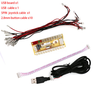 Kompiuterio Raspberry Pi USB Zero Delay Encoder Grandinės plokštės „Pasidaryk pats“ rinkinys, LED mygtuko vairasvirtė 2,8 4,8 mm 5 kontaktų kabelio arkadinių žaidimų projektai