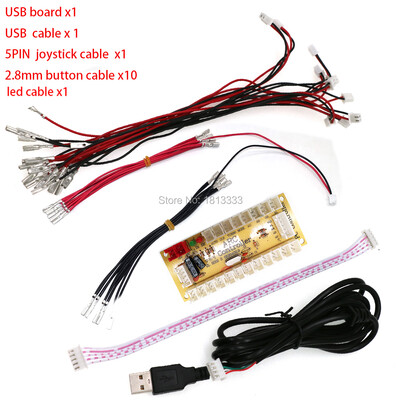 Kompiuterio Raspberry Pi USB Zero Delay Encoder Grandinės plokštės „Pasidaryk pats“ rinkinys, LED mygtuko vairasvirtė 2,8 4,8 mm 5 kontaktų kabelio arkadinių žaidimų projektai