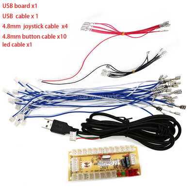 Kompiuterio Raspberry Pi USB Zero Delay Encoder Grandinės plokštės „Pasidaryk pats“ rinkinys, LED mygtuko vairasvirtė 2,8 4,8 mm 5 kontaktų kabelio arkadinių žaidimų projektai