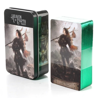 Debesu un zemes Tarot skārda metāla kastē Augstas kvalitātes 78 kartītes ar apzeltītu malu ar papīra ceļvedi, pamatojoties uz klasisko jātnieku Taro