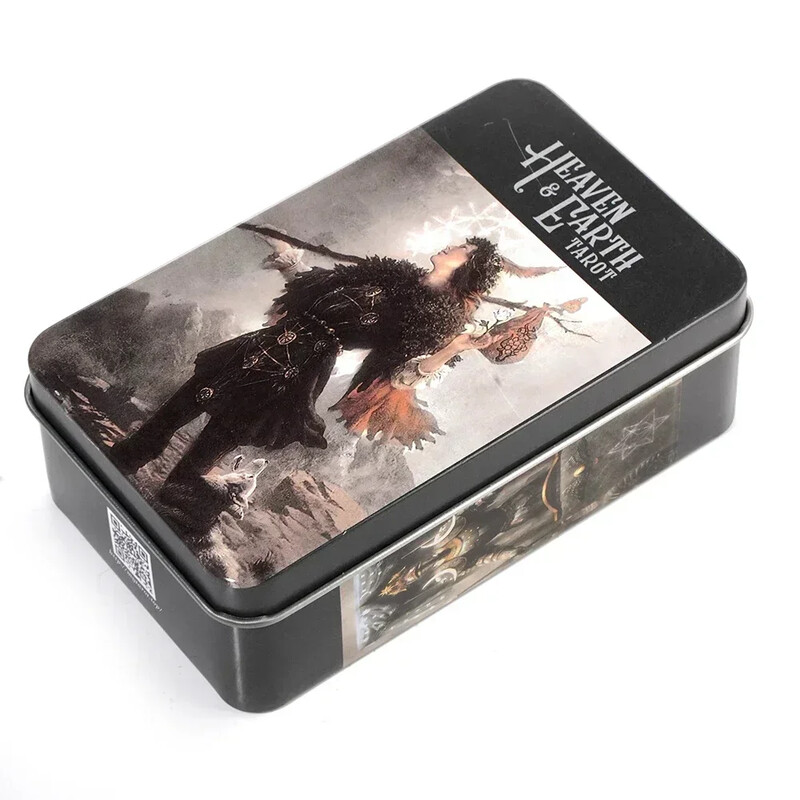 Debesu un zemes Tarot skārda metāla kastē Augstas kvalitātes 78 kartītes ar apzeltītu malu ar papīra ceļvedi, pamatojoties uz klasisko jātnieku Taro