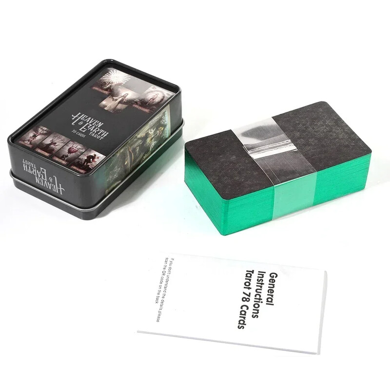 Debesu un zemes Tarot skārda metāla kastē Augstas kvalitātes 78 kartītes ar apzeltītu malu ar papīra ceļvedi, pamatojoties uz klasisko jātnieku Taro