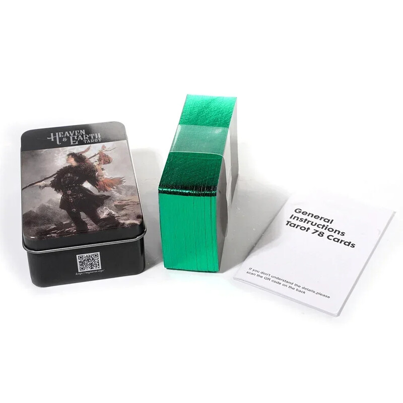Debesu un zemes Tarot skārda metāla kastē Augstas kvalitātes 78 kartītes ar apzeltītu malu ar papīra ceļvedi, pamatojoties uz klasisko jātnieku Taro