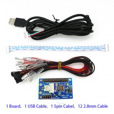 Arkádová doska s nulovým oneskorením, joystickom a kódovačom plošných spojov, ovládačom hernej karty Sanwa pre PC, ovládačom pre Xbox 360 a Androidom s káblom pre domácich majstrov.