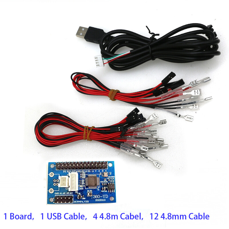 Arkádová doska s nulovým oneskorením, joystickom a kódovačom plošných spojov, ovládačom hernej karty Sanwa pre PC, ovládačom pre Xbox 360 a Androidom s káblom pre domácich majstrov.