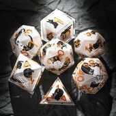 1-7 komada DND Milk White Solid Resin Black Kitten Smile Cat Dice Set Multi-sided Polyhedral Dice for D&D COC Role RPG Stolna igra