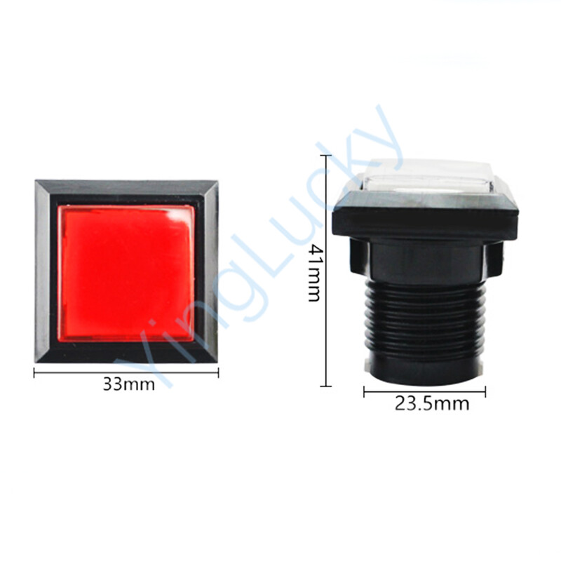 12V LED štvorcové tlačidlo, podsvietené tlačidlo, tlačidlo s okamžitým stlačením, výrobná cena, 33*33 mm