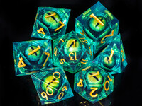 Dragon's eye smolaste kocke, 7PCS Green Liquid Core Dice Set, Sharp Egde polyhedral d i d kocke