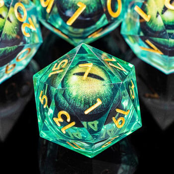 Зарове от смола Dragon\'s eye, 7PCS Green Liquid Core Dice Set, Sharp Egde polyhedral d и d зарове