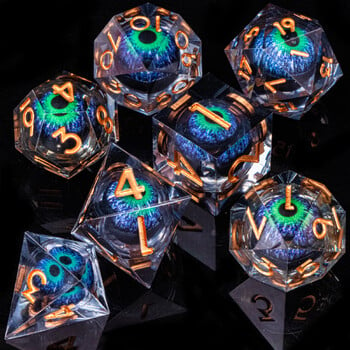 Зарове от смола Dragon\'s eye, 7PCS Green Liquid Core Dice Set, Sharp Egde polyhedral d и d зарове