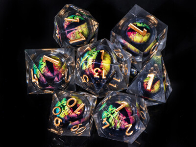 Dragon's eye smolaste kocke, 7PCS Green Liquid Core Dice Set, Sharp Egde polyhedral d i d kocke