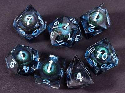 Dragon's eye smolaste kocke, 7PCS Green Liquid Core Dice Set, Sharp Egde polyhedral d i d kocke